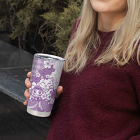 Purple Palaka Hawaiian And Japanese Tumbler Cup Maneki Neko And Sakura Bloom