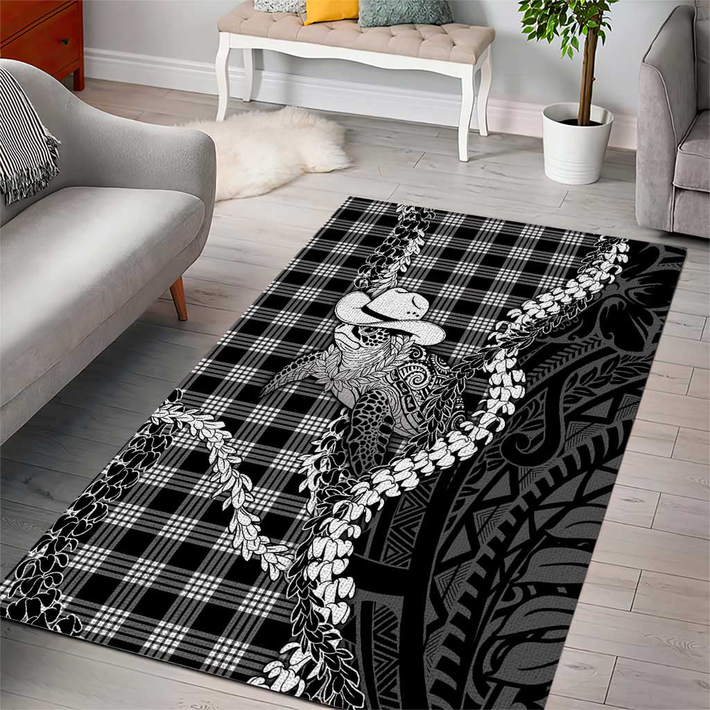 Black Hawaii Palaka Cowboy Turtle Area Rug Hawaiian Paniolo Puakenikeni Maile Lei DT05 - Polynesian Pride