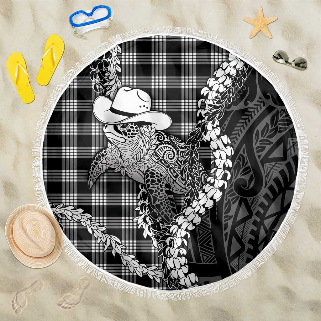 Black Hawaii Palaka Cowboy Turtle Beach Blanket Hawaiian Paniolo Puakenikeni Maile Lei
