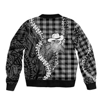 Black Hawaii Palaka Cowboy Turtle Bomber Jacket Hawaiian Paniolo Puakenikeni Maile Lei