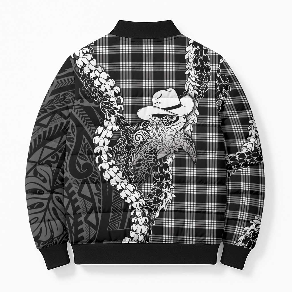 Black Hawaii Palaka Cowboy Turtle Bomber Puffer Jacket Hawaiian Paniolo Puakenikeni Maile Lei