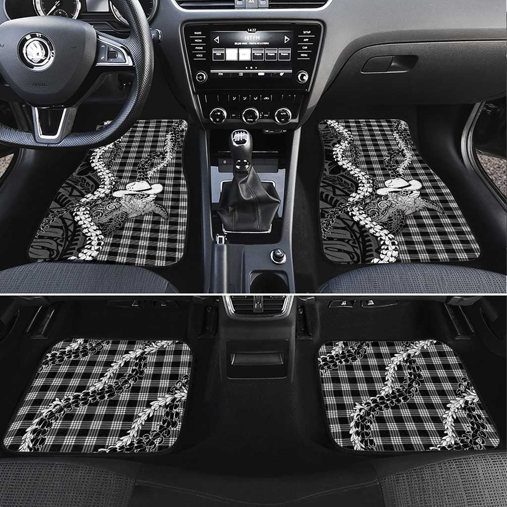 Black Hawaii Palaka Cowboy Turtle Car Mats Hawaiian Paniolo Puakenikeni Maile Lei DT05 Set 4pcs Black - Polynesian Pride