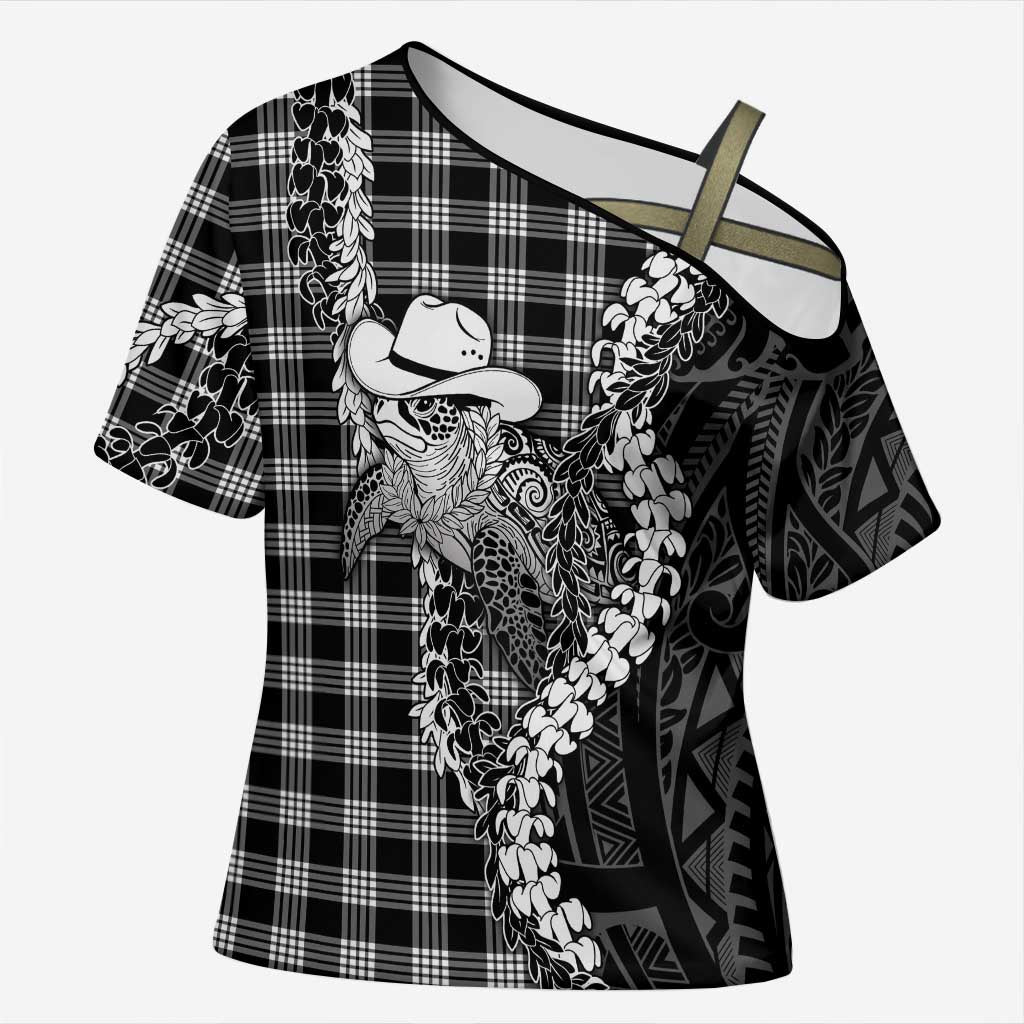 Black Hawaii Palaka Cowboy Turtle Cross Shoulder Shirt Hawaiian Paniolo Puakenikeni Maile Lei