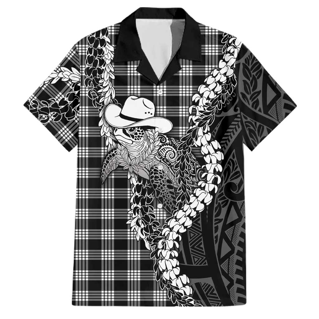 Black Hawaii Palaka Cowboy Turtle Family Matching Mermaid Dress and Hawaiian Shirt Hawaiian Paniolo Puakenikeni Maile Lei DT05 Dad's Shirt - Short Sleeve Black - Polynesian Pride