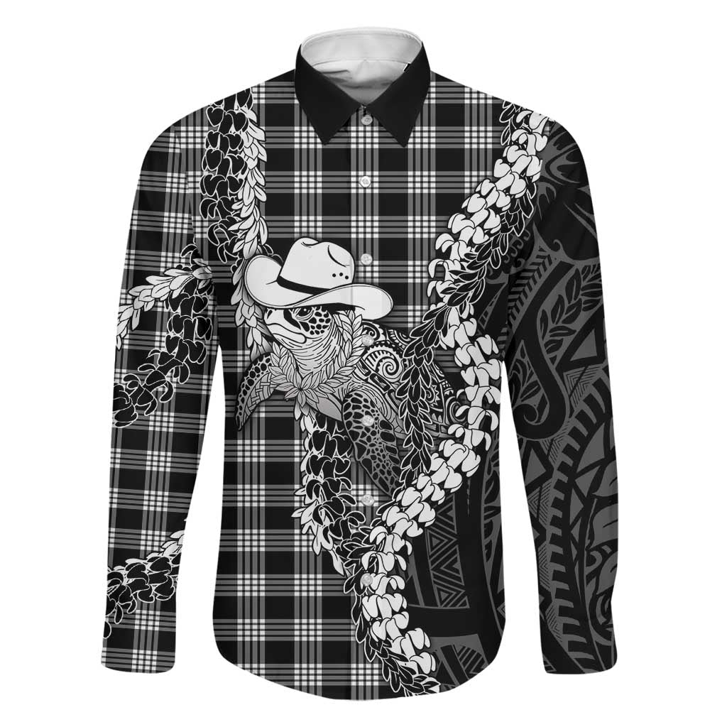 Black Hawaii Palaka Cowboy Turtle Family Matching Mermaid Dress and Hawaiian Shirt Hawaiian Paniolo Puakenikeni Maile Lei DT05 Dad's Shirt - Long Sleeve Black - Polynesian Pride