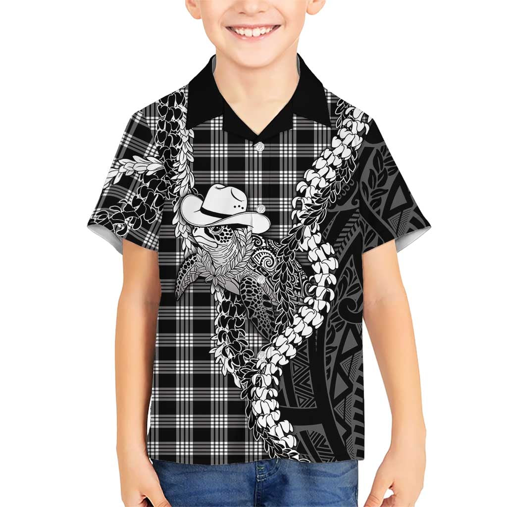 Black Hawaii Palaka Cowboy Turtle Family Matching Off Shoulder Maxi Dress and Hawaiian Shirt Hawaiian Paniolo Puakenikeni Maile Lei DT05 Son's Shirt Black - Polynesian Pride