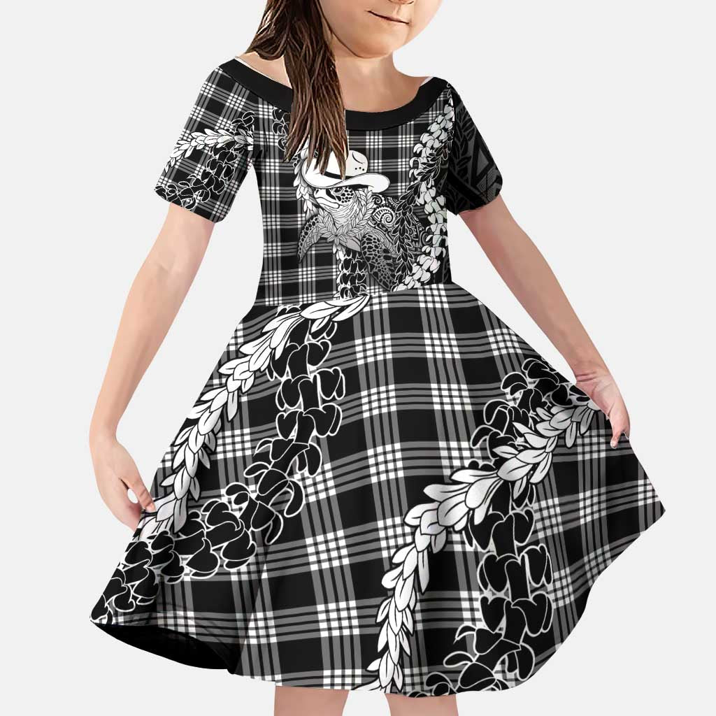 Black Hawaii Palaka Cowboy Turtle Family Matching Puletasi and Hawaiian Shirt Hawaiian Paniolo Puakenikeni Maile Lei DT05 Daughter's Dress Black - Polynesian Pride