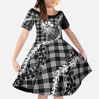 Black Hawaii Palaka Cowboy Turtle Family Matching Puletasi and Hawaiian Shirt Hawaiian Paniolo Puakenikeni Maile Lei DT05 Daughter's Dress Black - Polynesian Pride