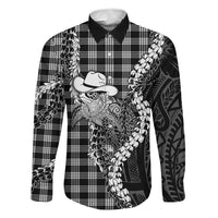 Black Hawaii Palaka Cowboy Turtle Family Matching Puletasi and Hawaiian Shirt Hawaiian Paniolo Puakenikeni Maile Lei DT05 Dad's Shirt - Long Sleeve Black - Polynesian Pride