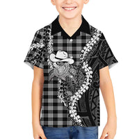 Black Hawaii Palaka Cowboy Turtle Family Matching Puletasi and Hawaiian Shirt Hawaiian Paniolo Puakenikeni Maile Lei DT05 Son's Shirt Black - Polynesian Pride