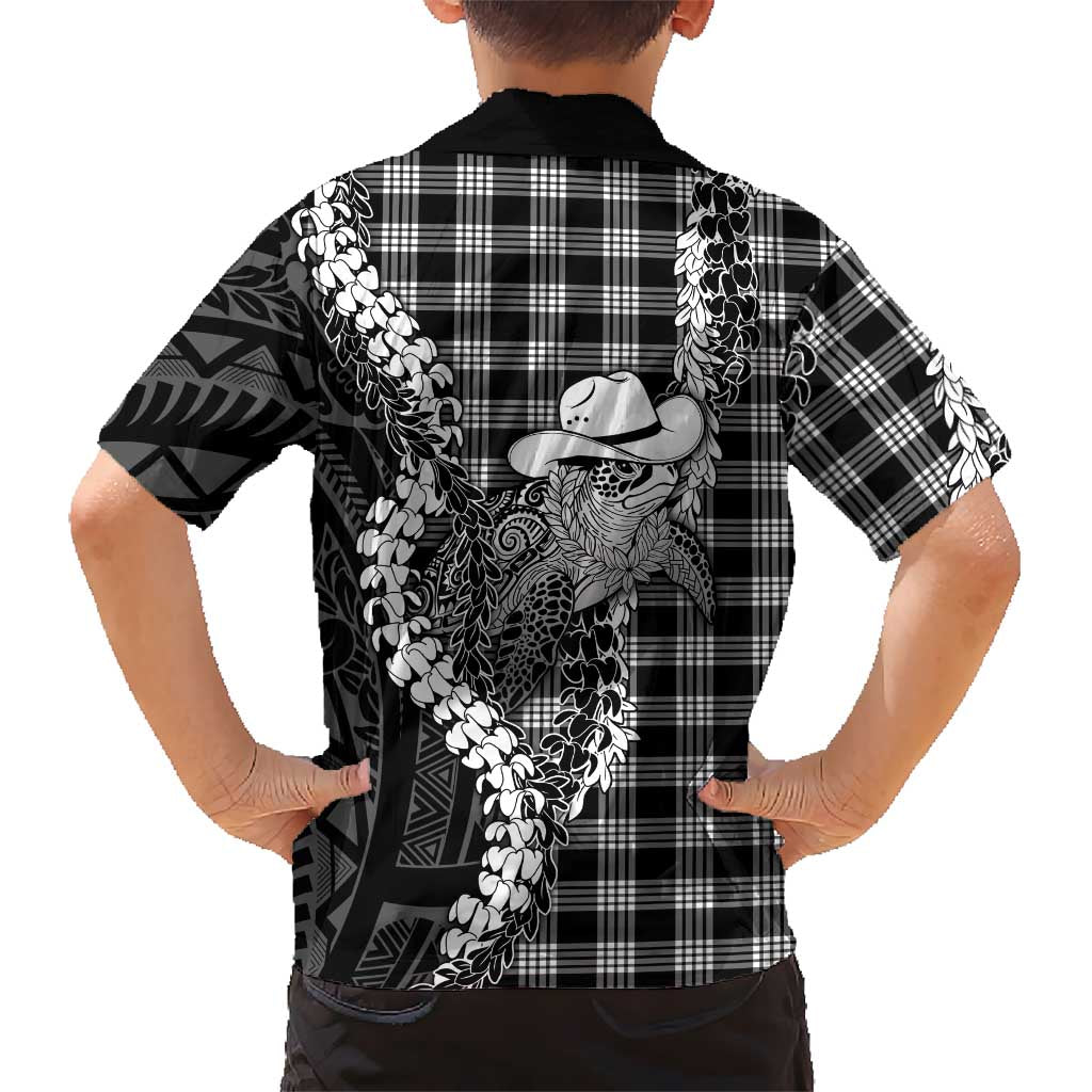 Black Hawaii Palaka Cowboy Turtle Family Matching Summer Maxi Dress and Hawaiian Shirt Hawaiian Paniolo Puakenikeni Maile Lei DT05 - Polynesian Pride