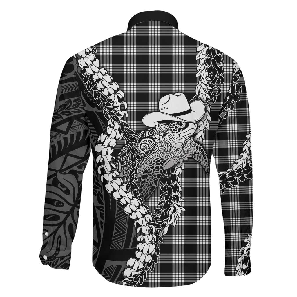 Black Hawaii Palaka Cowboy Turtle Family Matching Summer Maxi Dress and Hawaiian Shirt Hawaiian Paniolo Puakenikeni Maile Lei DT05 - Polynesian Pride