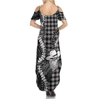 Black Hawaii Palaka Cowboy Turtle Family Matching Summer Maxi Dress and Hawaiian Shirt Hawaiian Paniolo Puakenikeni Maile Lei DT05 - Polynesian Pride