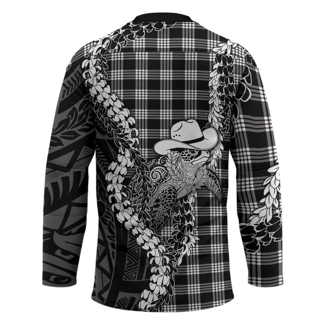 Black Hawaii Palaka Cowboy Turtle Hockey Jersey Hawaiian Paniolo Puakenikeni Maile Lei DT05 - Polynesian Pride