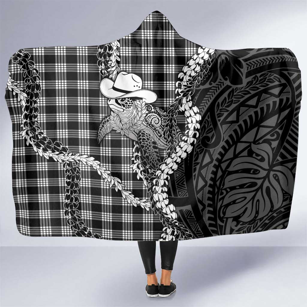 Black Hawaii Palaka Cowboy Turtle Hooded Blanket Hawaiian Paniolo Puakenikeni Maile Lei DT05 One Size Black - Polynesian Pride
