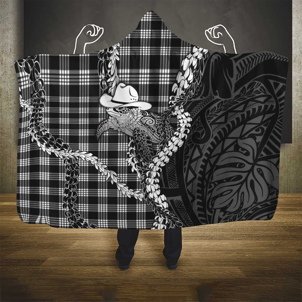 Black Hawaii Palaka Cowboy Turtle Hooded Blanket Hawaiian Paniolo Puakenikeni Maile Lei DT05 - Polynesian Pride