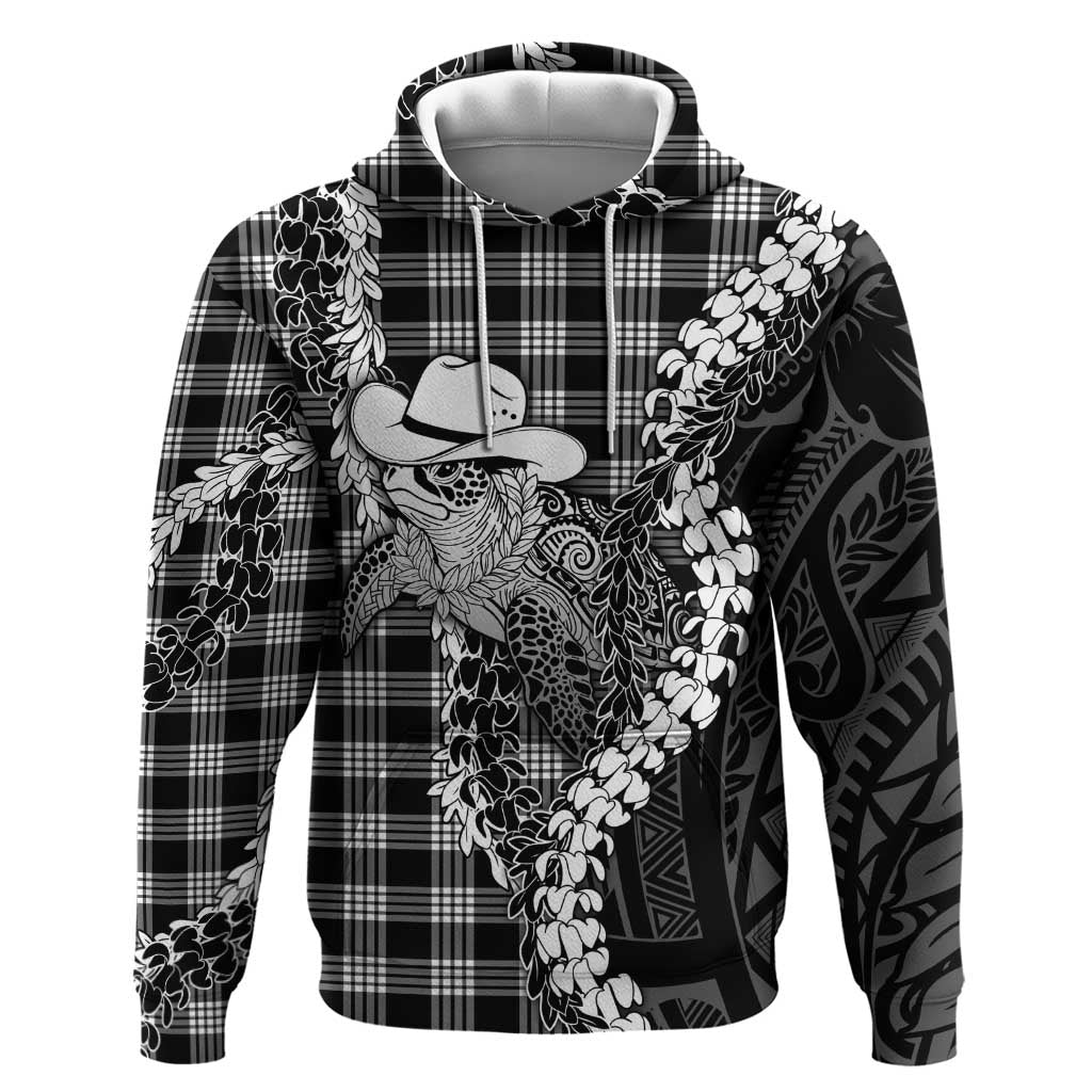 Black Hawaii Palaka Cowboy Turtle Hoodie Hawaiian Paniolo Puakenikeni Maile Lei DT05 Pullover Hoodie Black - Polynesian Pride
