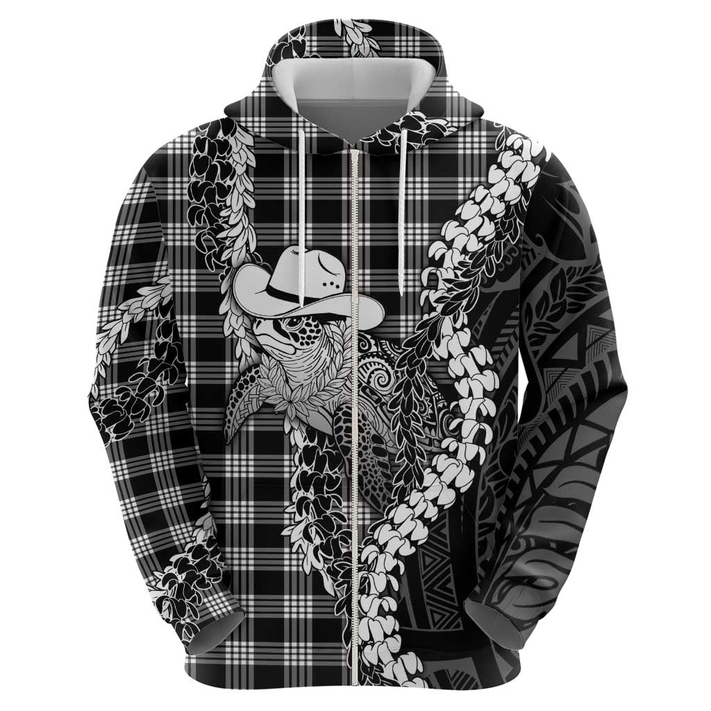 Black Hawaii Palaka Cowboy Turtle Hoodie Hawaiian Paniolo Puakenikeni Maile Lei DT05 - Polynesian Pride
