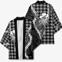 Black Hawaii Palaka Cowboy Turtle Kimono Hawaiian Paniolo Puakenikeni Maile Lei