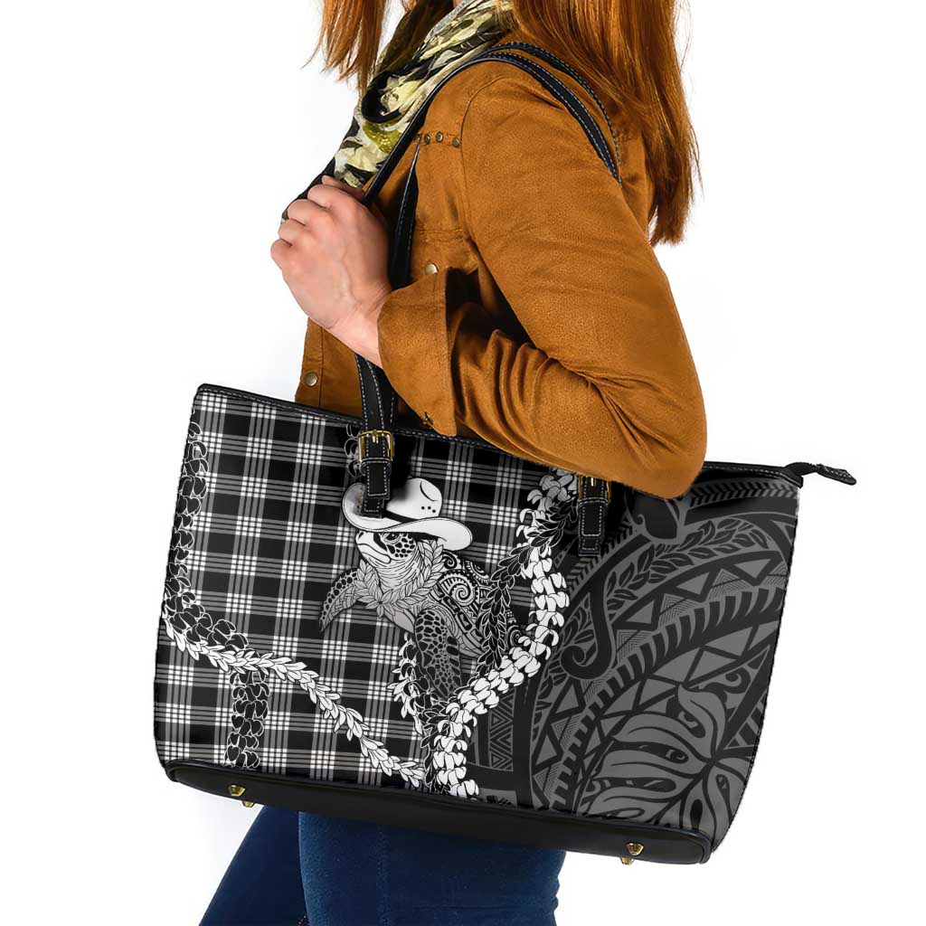 Black Hawaii Palaka Cowboy Turtle Leather Tote Bag Hawaiian Paniolo Puakenikeni Maile Lei DT05 Black - Polynesian Pride