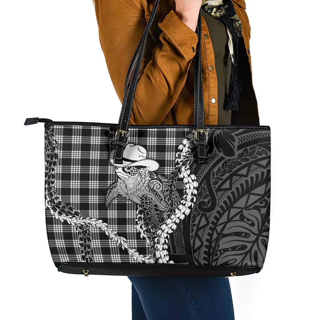 Black Hawaii Palaka Cowboy Turtle Leather Tote Bag Hawaiian Paniolo Puakenikeni Maile Lei DT05 - Polynesian Pride
