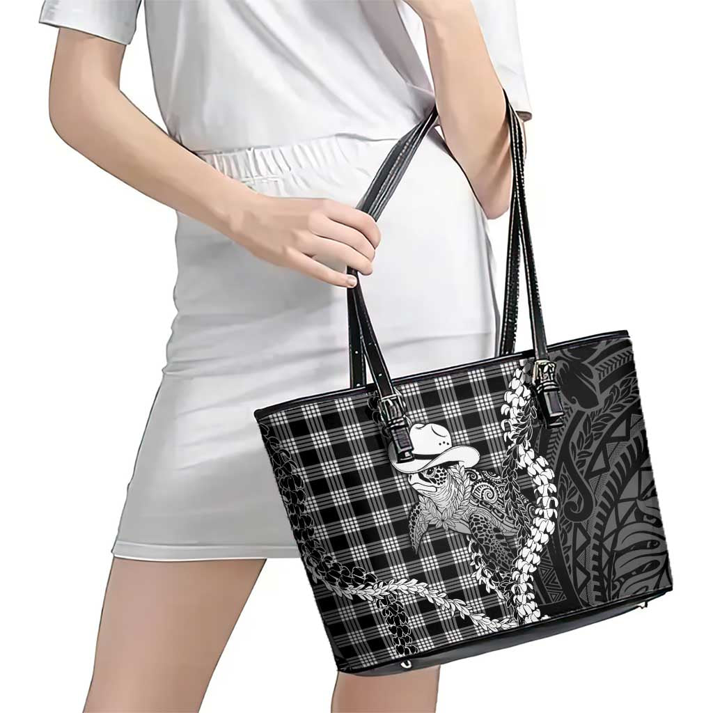 Black Hawaii Palaka Cowboy Turtle Leather Tote Bag Hawaiian Paniolo Puakenikeni Maile Lei DT05 - Polynesian Pride