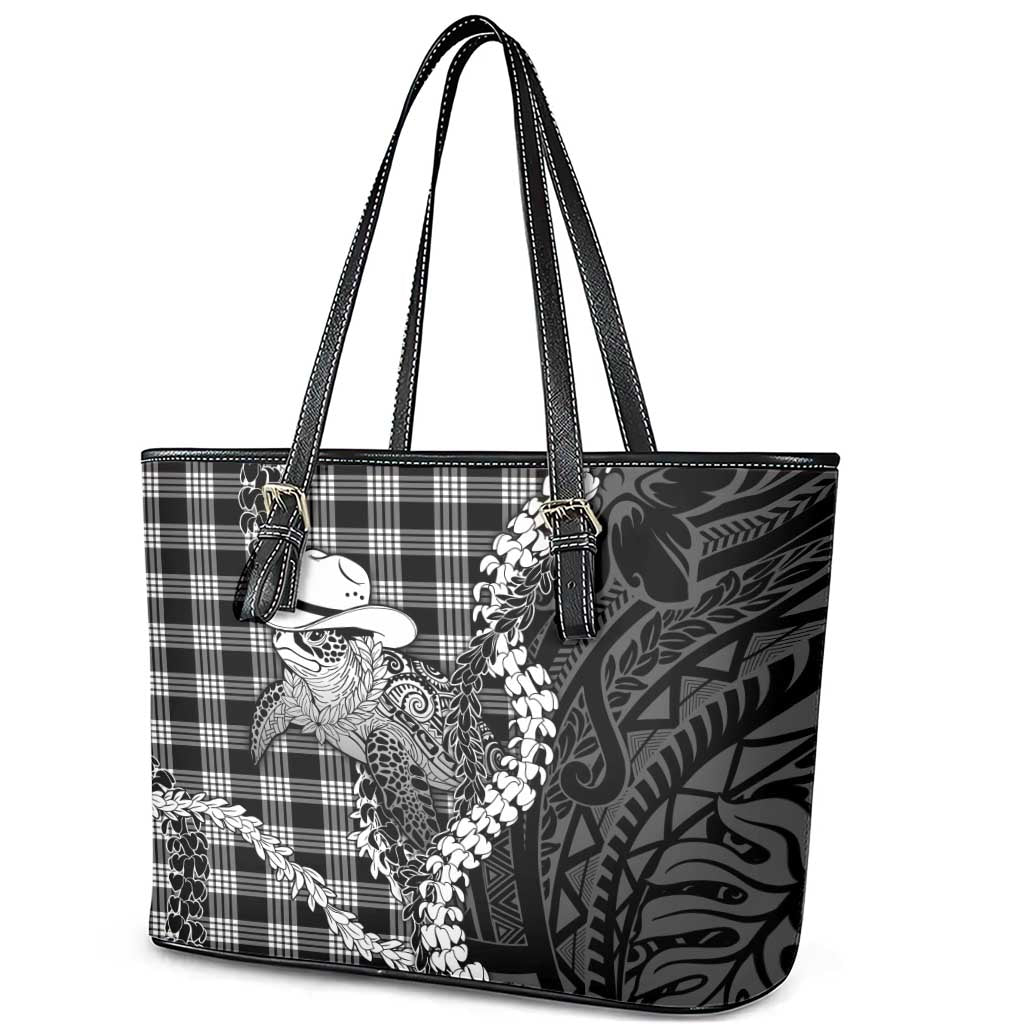 Black Hawaii Palaka Cowboy Turtle Leather Tote Bag Hawaiian Paniolo Puakenikeni Maile Lei DT05 - Polynesian Pride