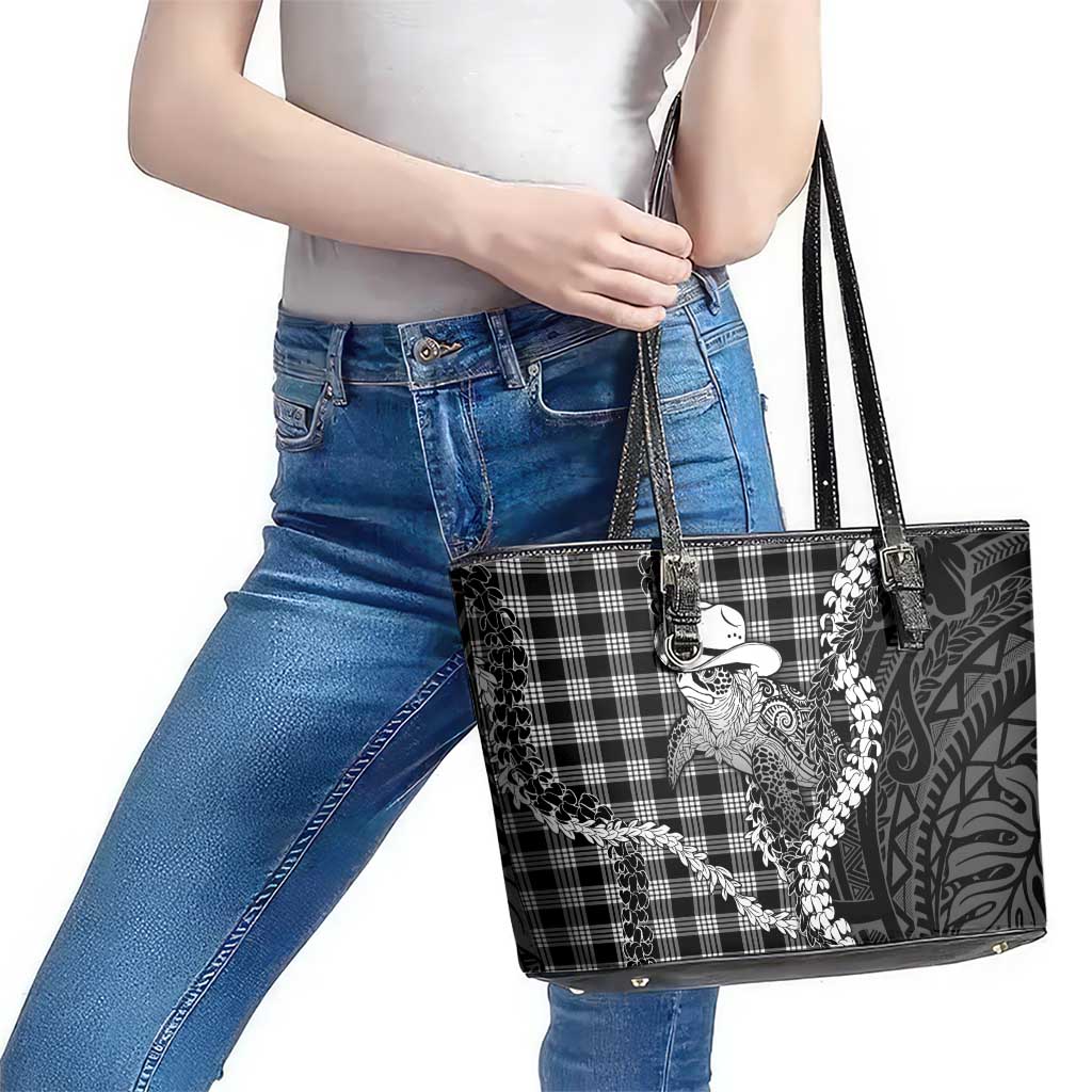 Black Hawaii Palaka Cowboy Turtle Leather Tote Bag Hawaiian Paniolo Puakenikeni Maile Lei DT05 - Polynesian Pride
