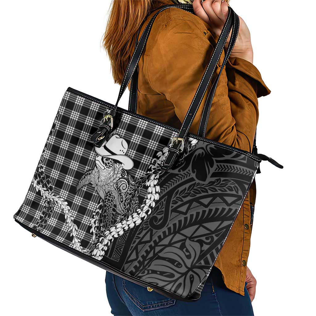 Black Hawaii Palaka Cowboy Turtle Leather Tote Bag Hawaiian Paniolo Puakenikeni Maile Lei DT05 - Polynesian Pride