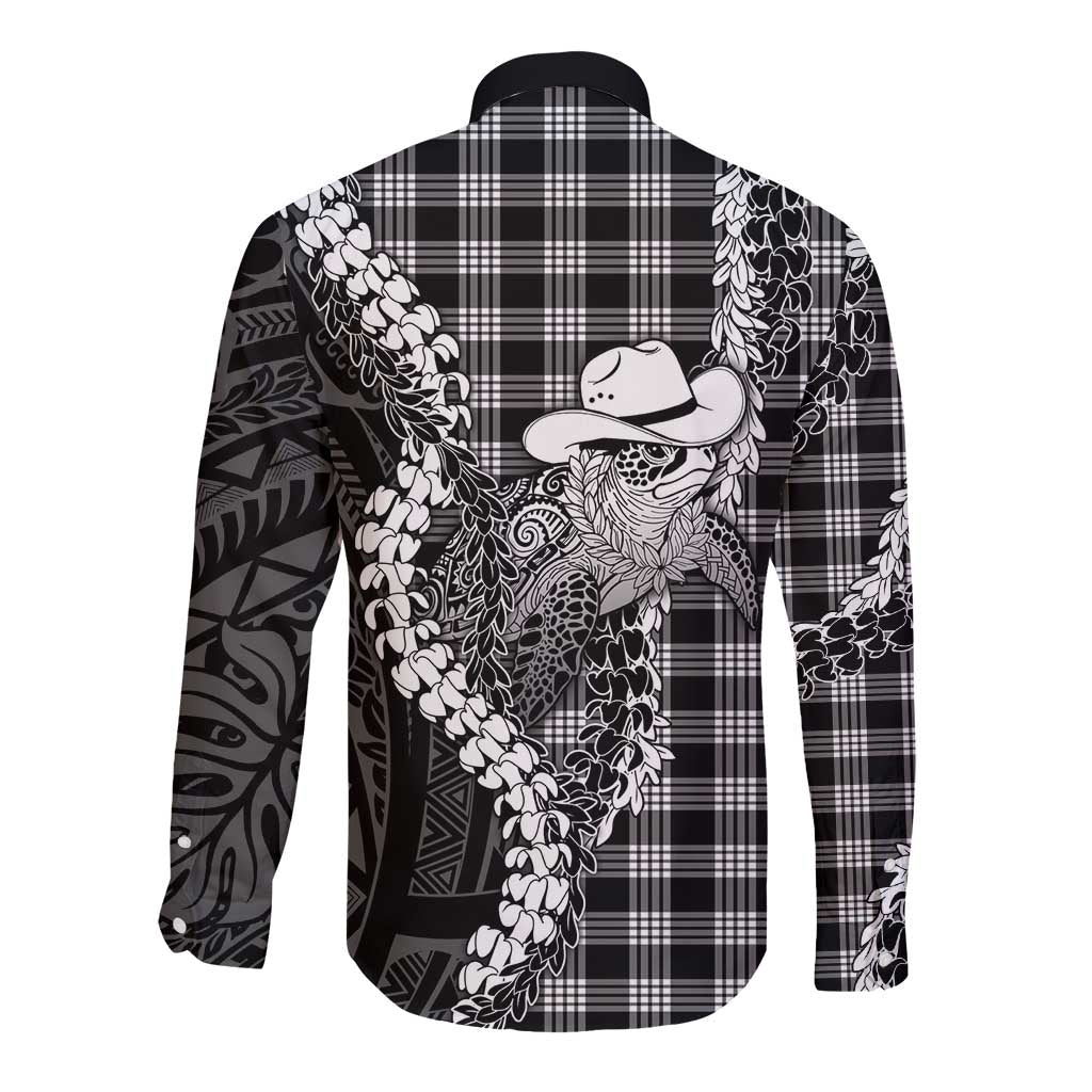 Black Hawaii Palaka Cowboy Turtle Long Sleeve Button Shirt Hawaiian Paniolo Puakenikeni Maile Lei DT05 - Polynesian Pride