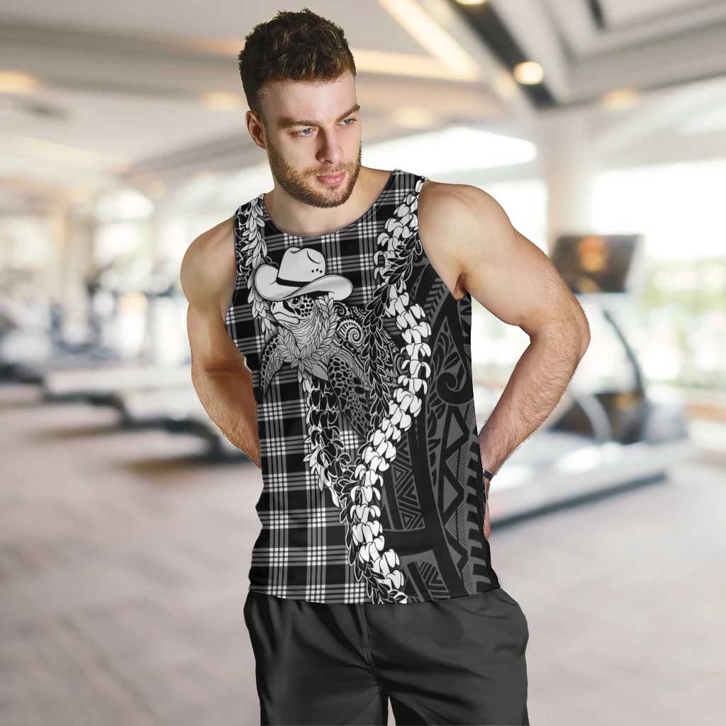 Black Hawaii Palaka Cowboy Turtle Men Tank Top Hawaiian Paniolo Puakenikeni Maile Lei DT05 Black - Polynesian Pride