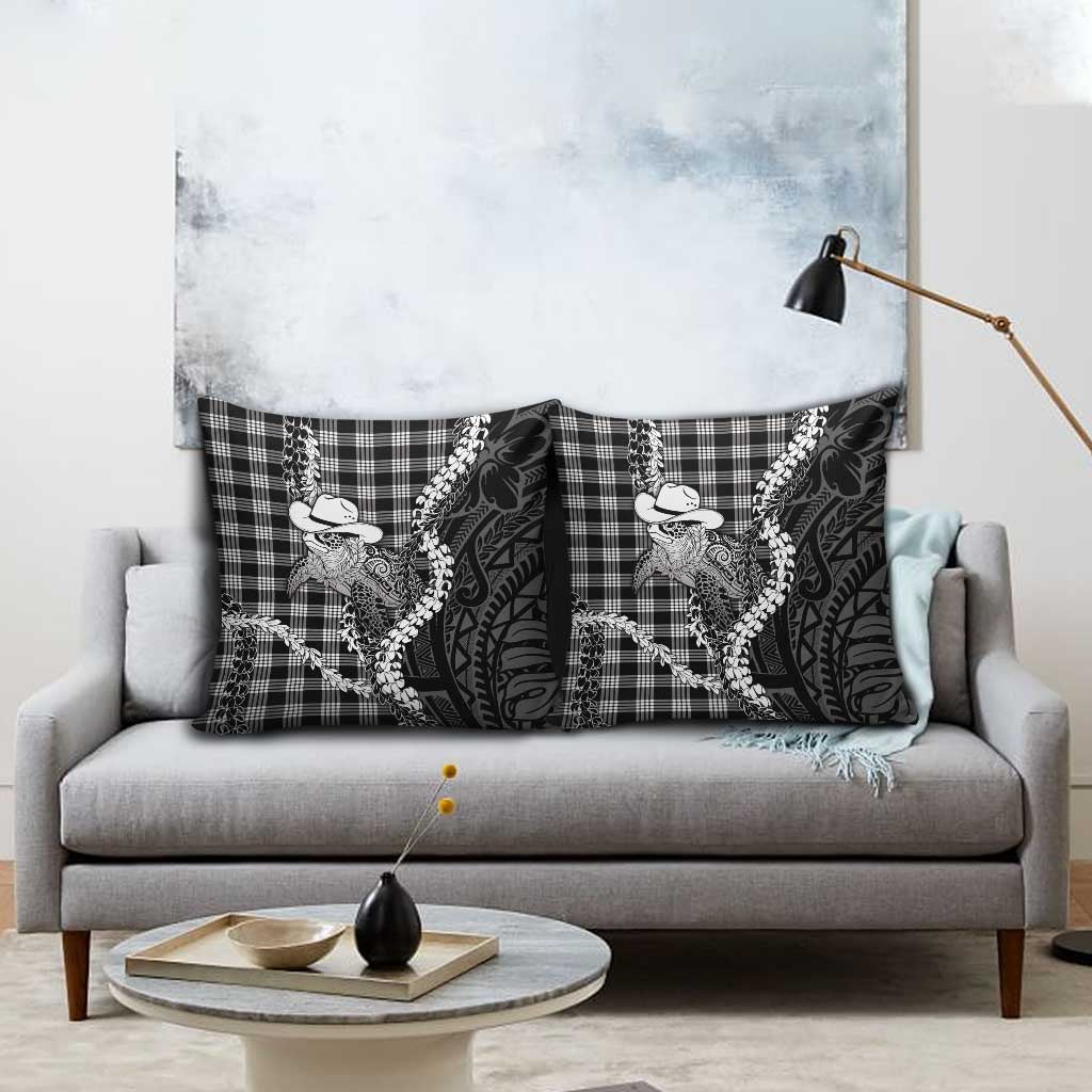 Black Hawaii Palaka Cowboy Turtle Pillow Cover Hawaiian Paniolo Puakenikeni Maile Lei DT05 - Polynesian Pride