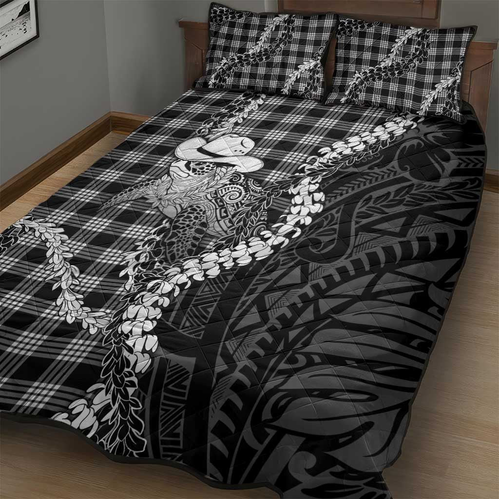 Black Hawaii Palaka Cowboy Turtle Quilt Bed Set Hawaiian Paniolo Puakenikeni Maile Lei DT05 - Polynesian Pride