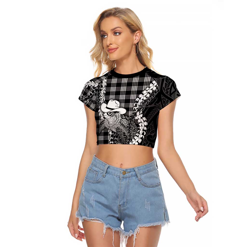 Black Hawaii Palaka Cowboy Turtle Raglan Cropped T Shirt Hawaiian Paniolo Puakenikeni Maile Lei
