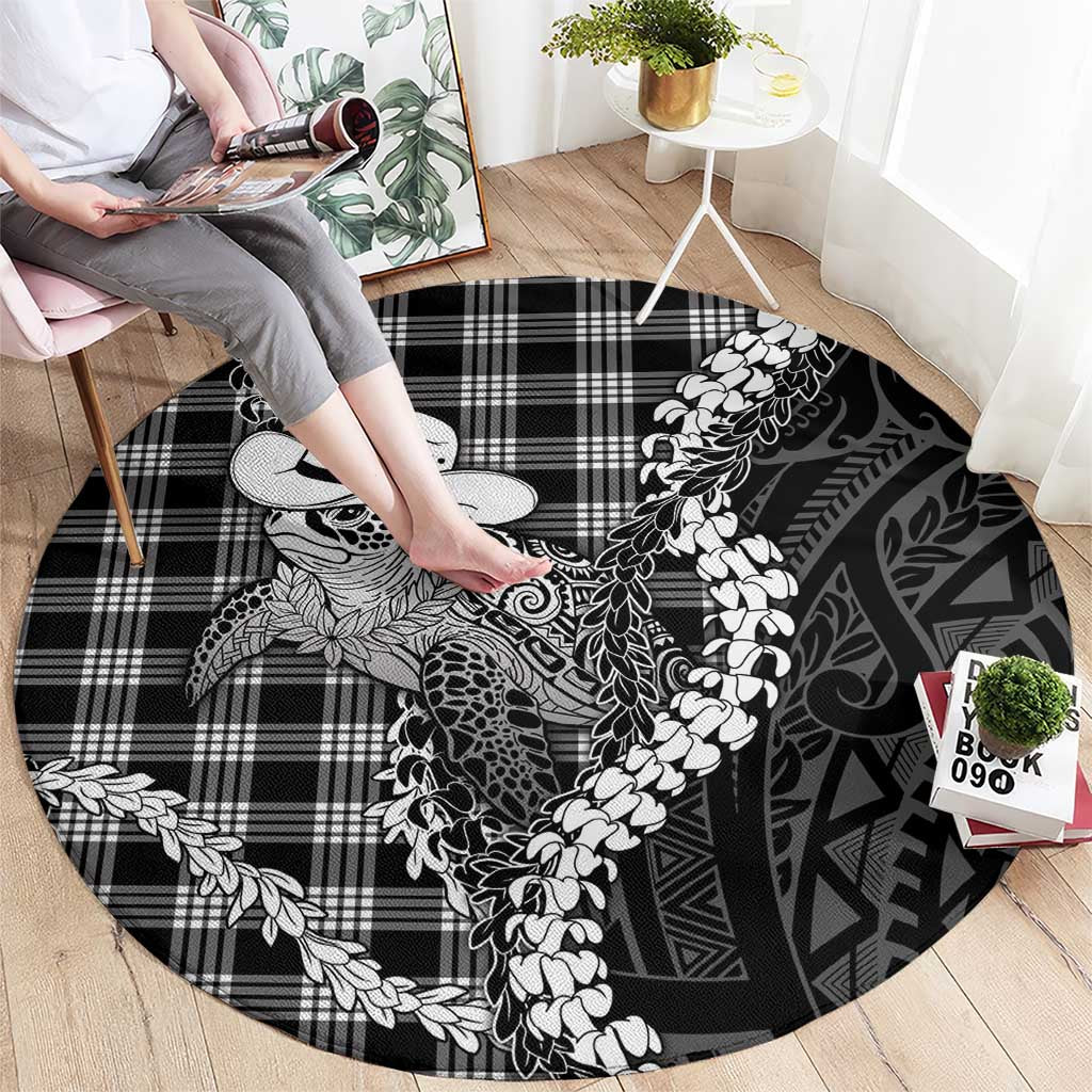 Black Hawaii Palaka Cowboy Turtle Round Carpet Hawaiian Paniolo Puakenikeni Maile Lei
