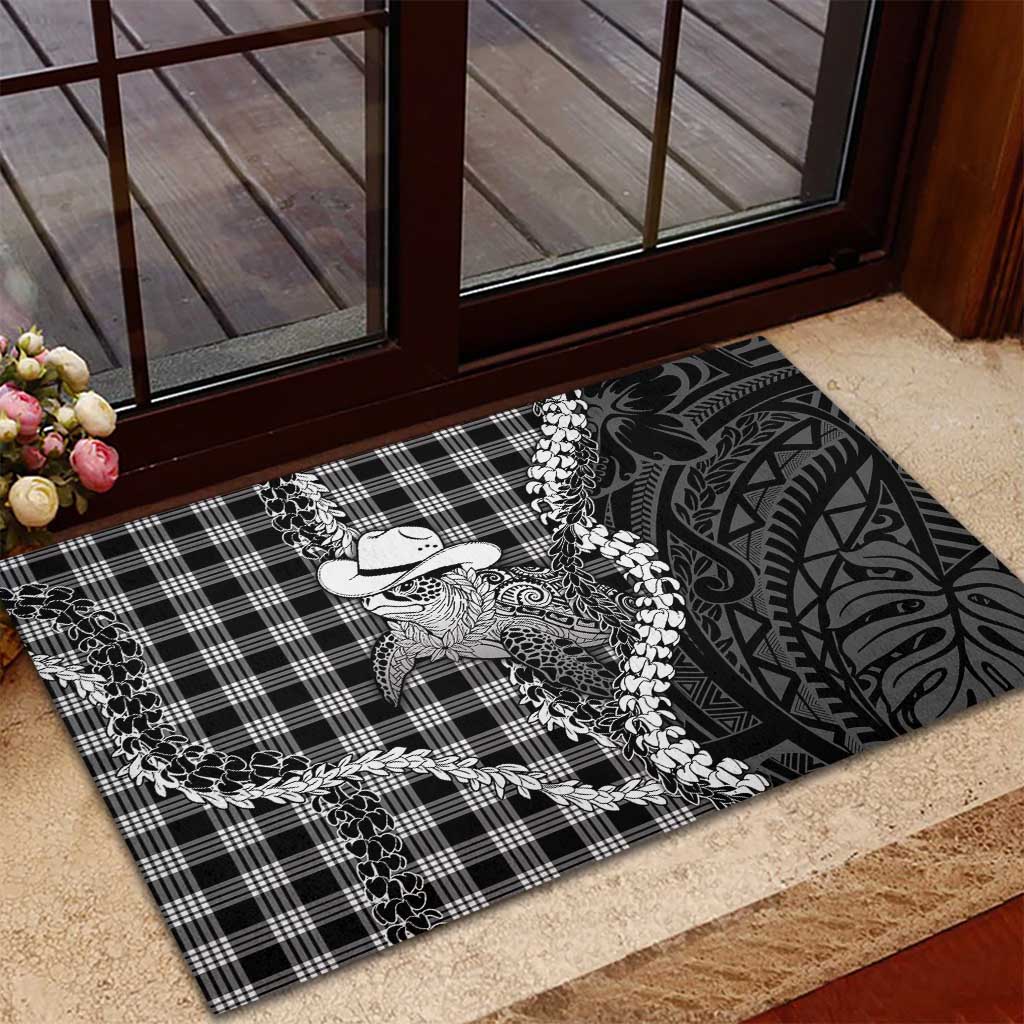 Black Hawaii Palaka Cowboy Turtle Rubber Doormat Hawaiian Paniolo Puakenikeni Maile Lei DT05 - Polynesian Pride