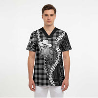 Black Hawaii Palaka Cowboy Turtle Scrub Top Hawaiian Paniolo Puakenikeni Maile Lei