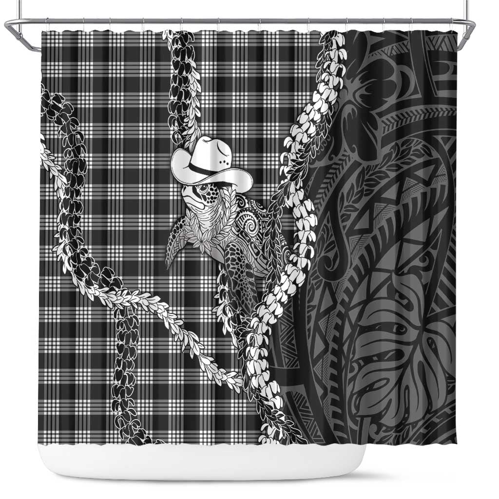 Black Hawaii Palaka Cowboy Turtle Shower Curtain Hawaiian Paniolo Puakenikeni Maile Lei DT05 Black - Polynesian Pride