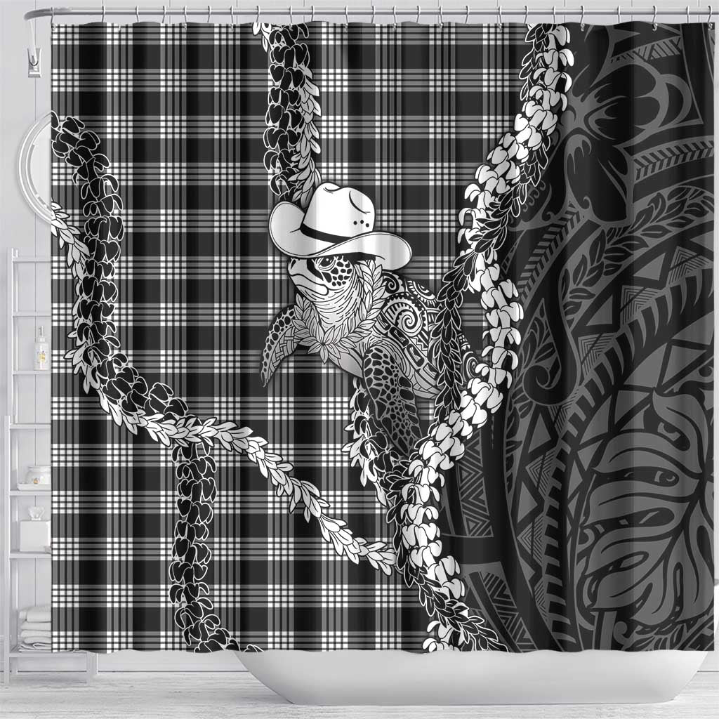 Black Hawaii Palaka Cowboy Turtle Shower Curtain Hawaiian Paniolo Puakenikeni Maile Lei DT05 - Polynesian Pride