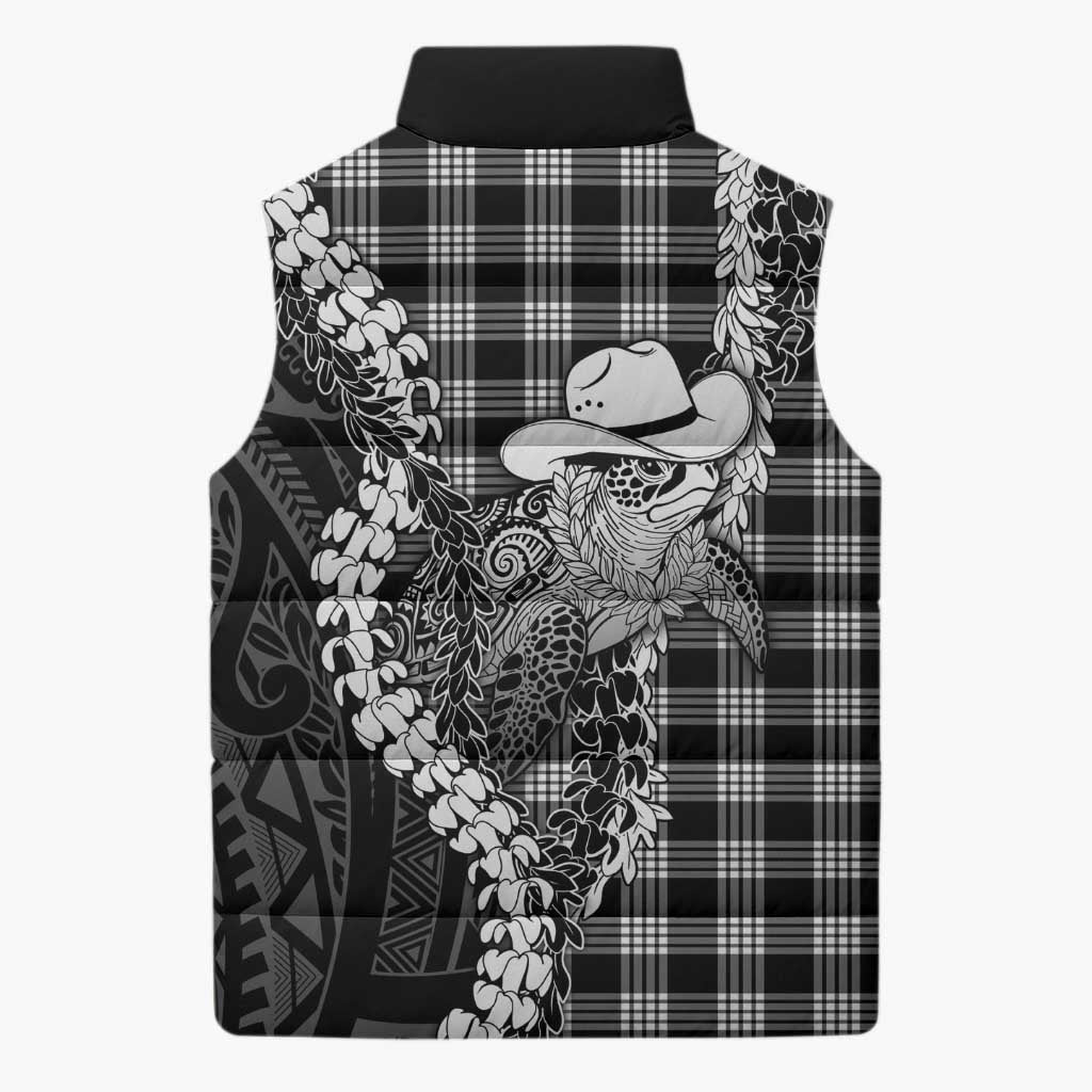 Black Hawaii Palaka Cowboy Turtle Sleeveless Puffer Jacket Hawaiian Paniolo Puakenikeni Maile Lei DT05 - Polynesian Pride