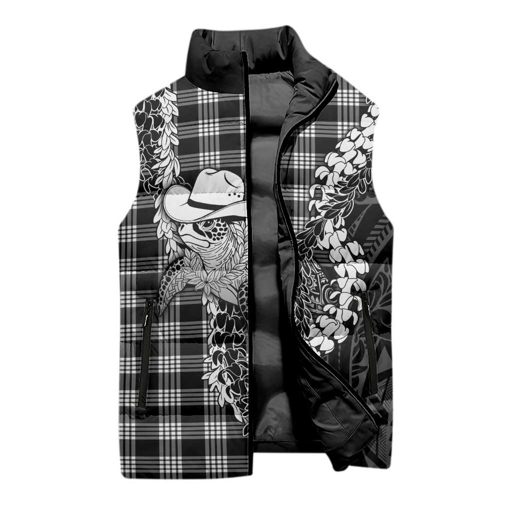 Black Hawaii Palaka Cowboy Turtle Sleeveless Puffer Jacket Hawaiian Paniolo Puakenikeni Maile Lei DT05 - Polynesian Pride