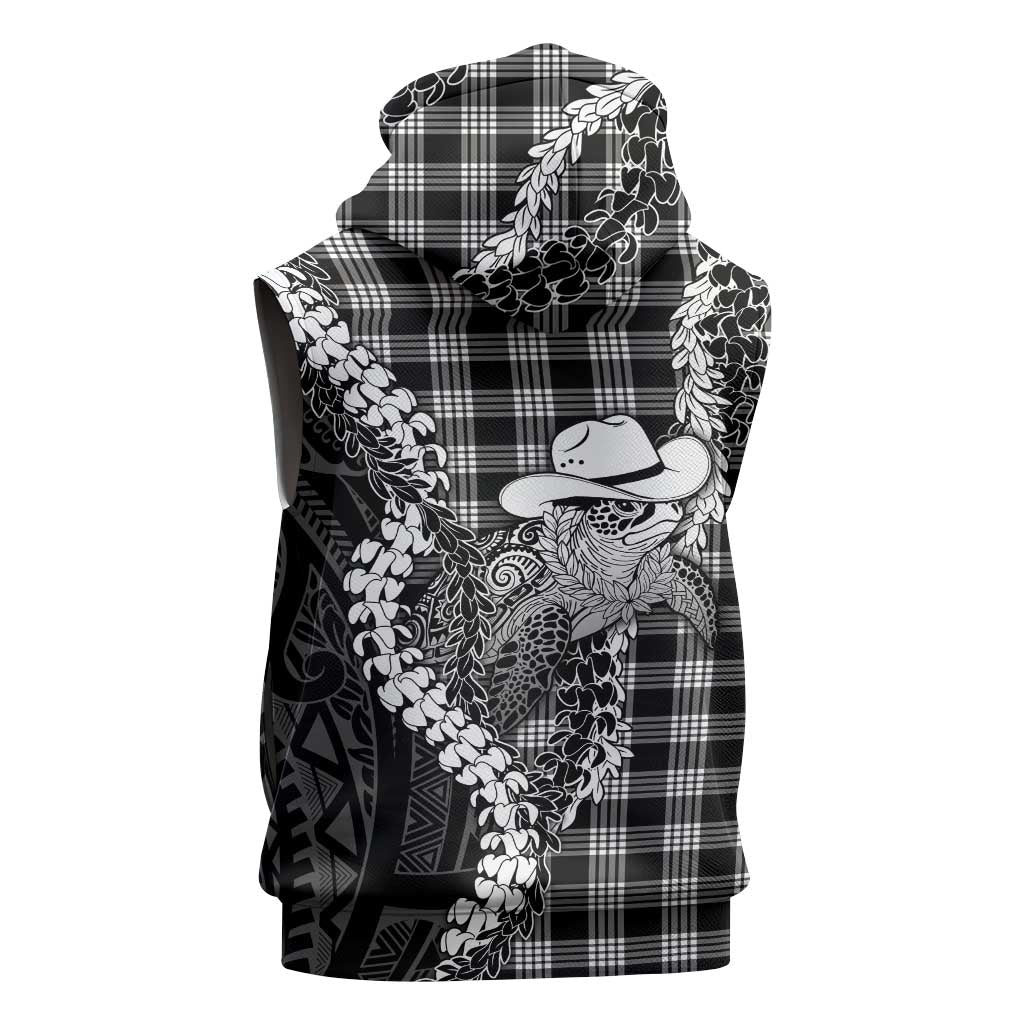 Black Hawaii Palaka Cowboy Turtle Sleeveless Zip Hoodie Hawaiian Paniolo Puakenikeni Maile Lei DT05 - Polynesian Pride
