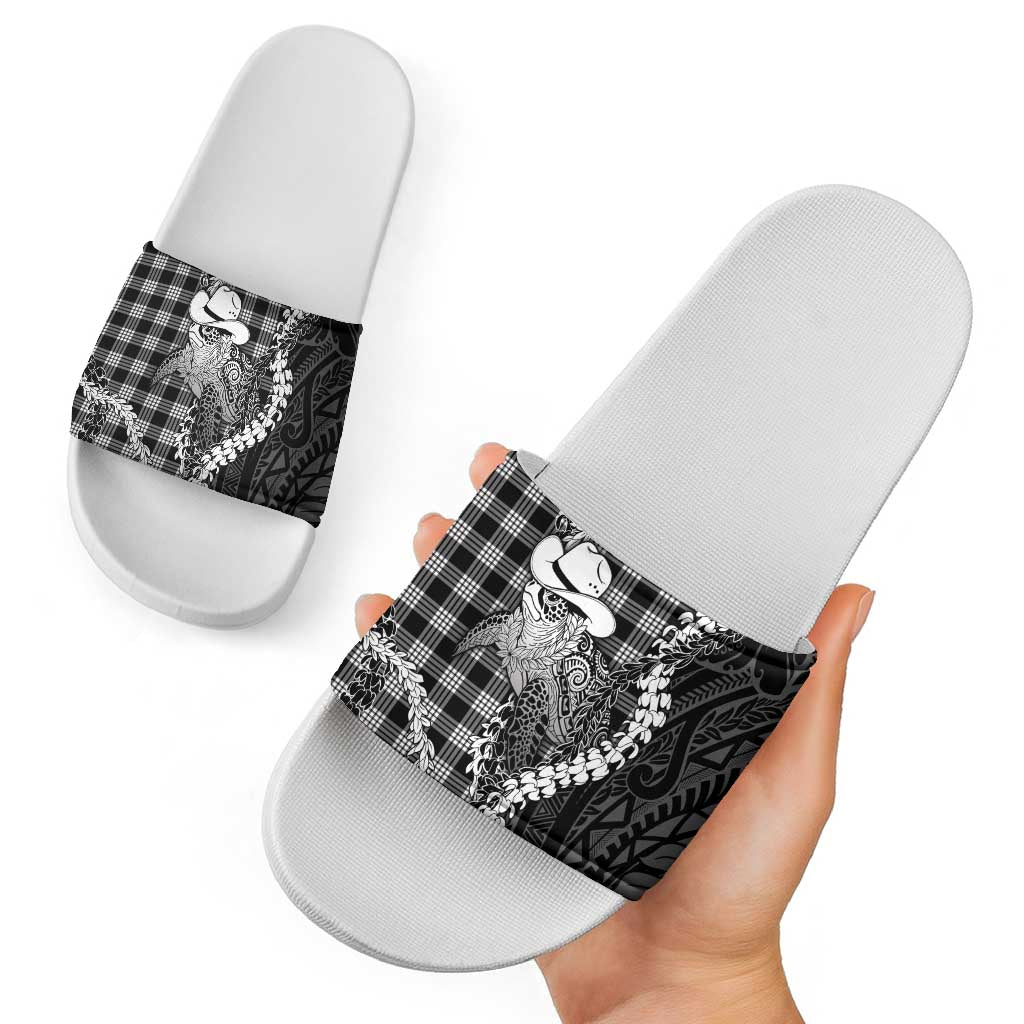 Black Hawaii Palaka Cowboy Turtle Slide Sandals Hawaiian Paniolo Puakenikeni Maile Lei DT05 - Polynesian Pride