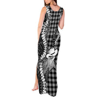 Black Hawaii Palaka Cowboy Turtle Tank Maxi Dress Hawaiian Paniolo Puakenikeni Maile Lei DT05 - Polynesian Pride