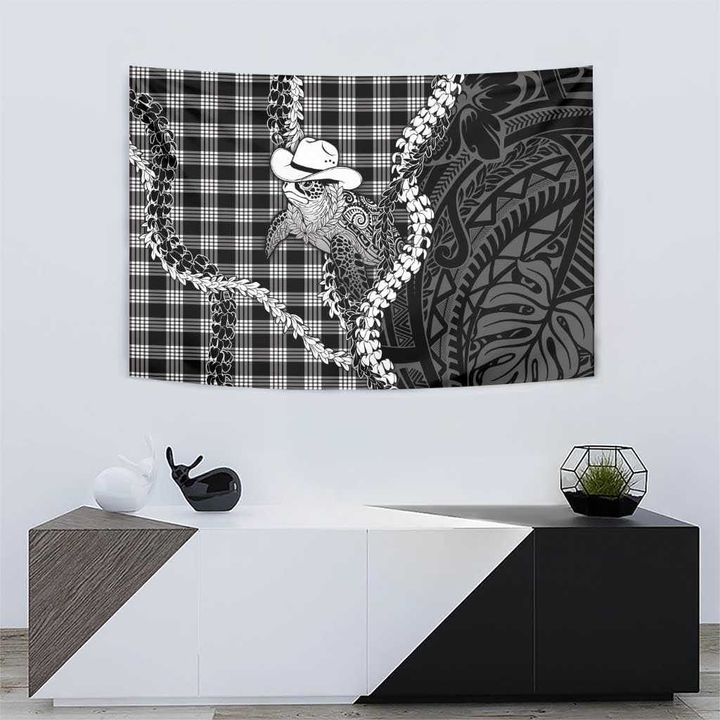 Black Hawaii Palaka Cowboy Turtle Tapestry Hawaiian Paniolo Puakenikeni Maile Lei