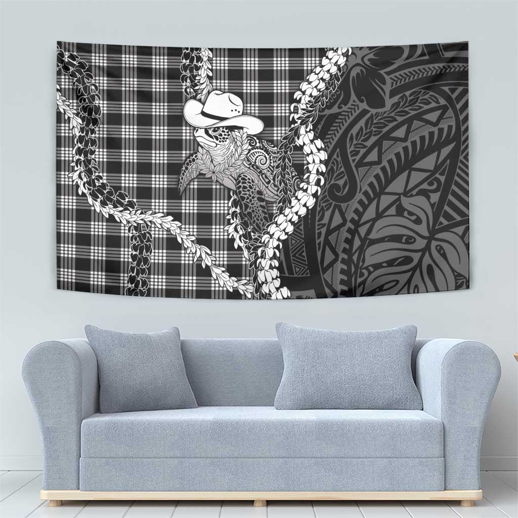 Black Hawaii Palaka Cowboy Turtle Tapestry Hawaiian Paniolo Puakenikeni Maile Lei
