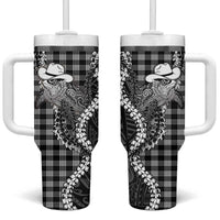 Black Hawaii Palaka Cowboy Turtle Tumbler With Handle Hawaiian Paniolo Puakenikeni Maile Lei DT05 One Size: 40 oz Black - Polynesian Pride