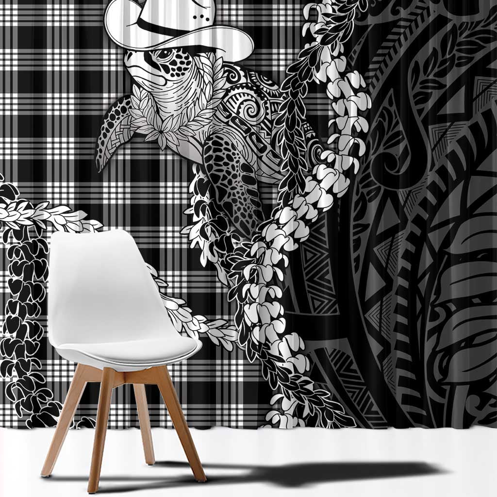 Black Hawaii Palaka Cowboy Turtle Window Curtain Hawaiian Paniolo Puakenikeni Maile Lei