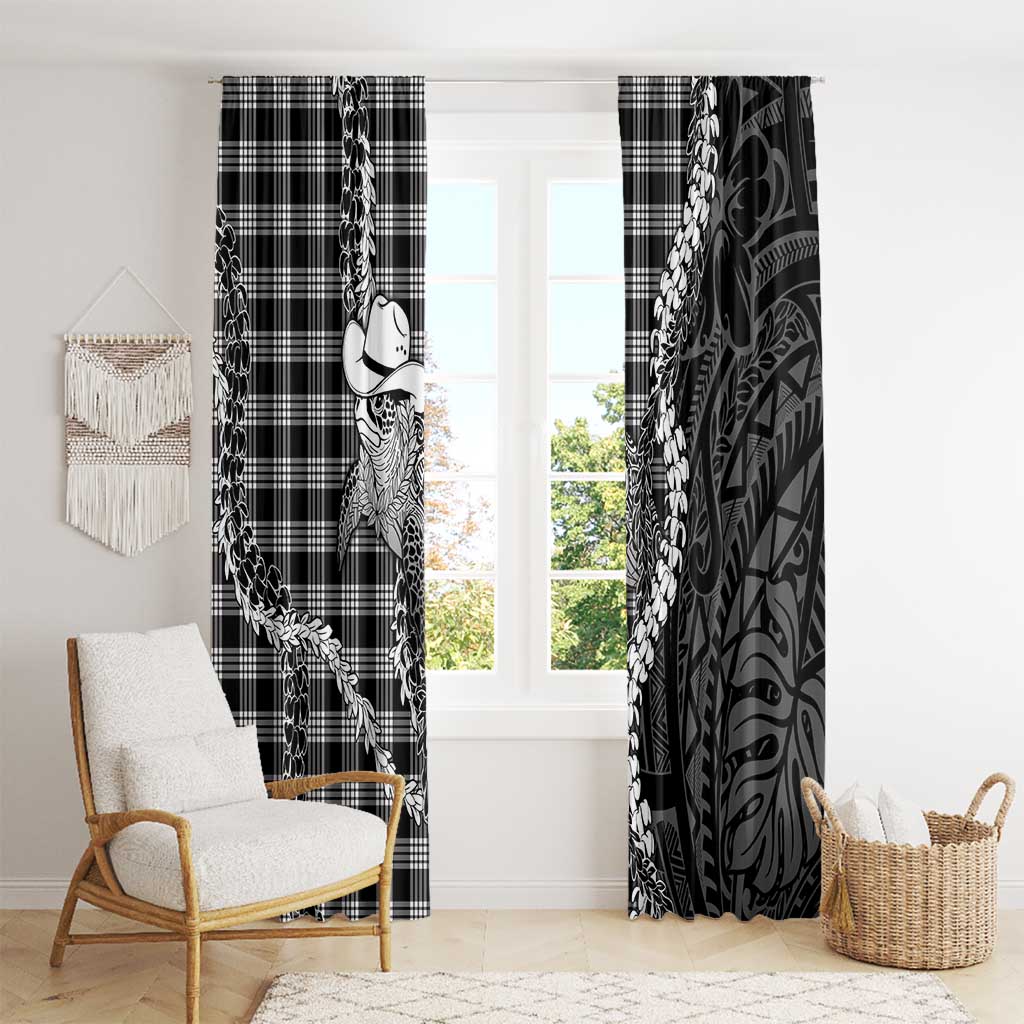 Black Hawaii Palaka Cowboy Turtle Window Curtain Hawaiian Paniolo Puakenikeni Maile Lei