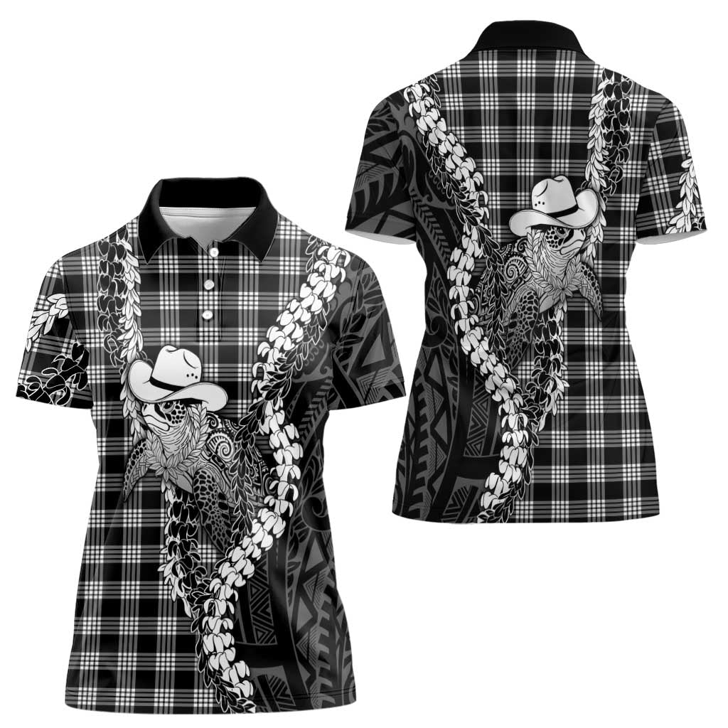 Black Hawaii Palaka Cowboy Turtle Women Polo Shirt Hawaiian Paniolo Puakenikeni Maile Lei DT05 - Polynesian Pride